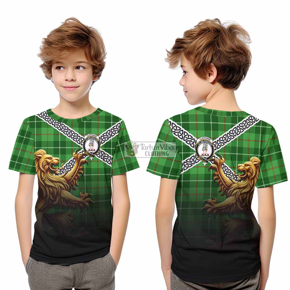 Clephane (Clephan) Crest Tartan Kid T-Shirt with Golden Lion Emblem Celtic Style - Tartan Vibes Clothing