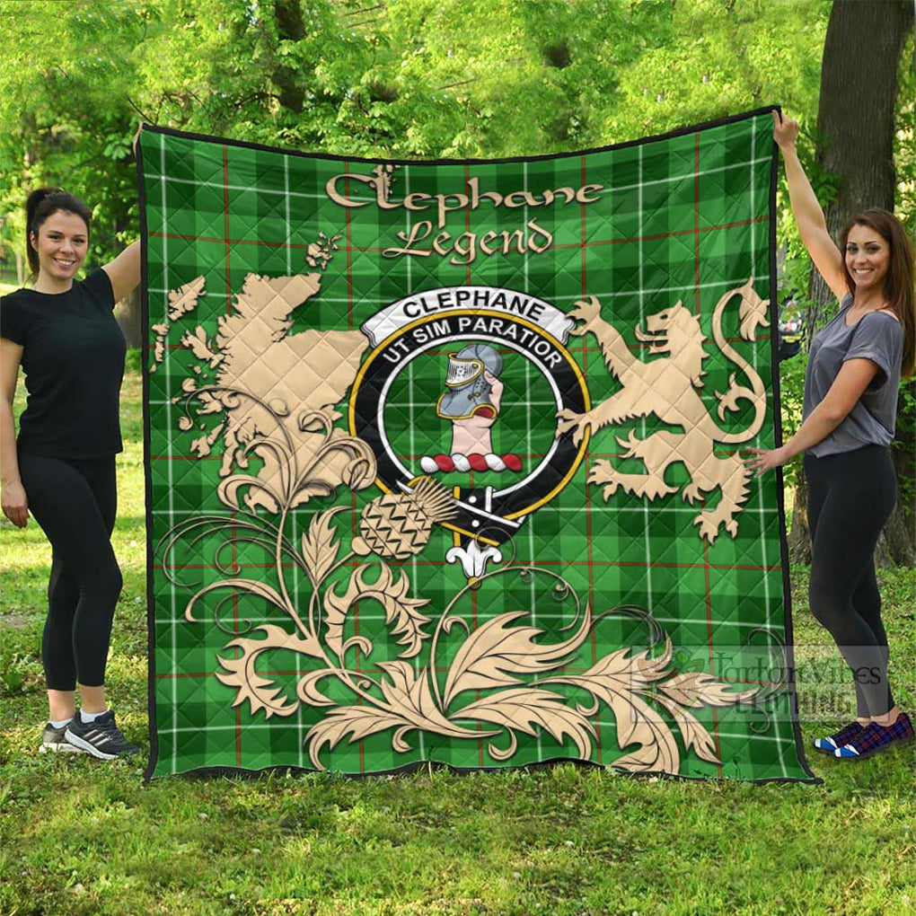 Clephane (Clephan) Tartan Quilt with Family Crest and Scottish Symbol Style - Tartan Vibes Clothing
