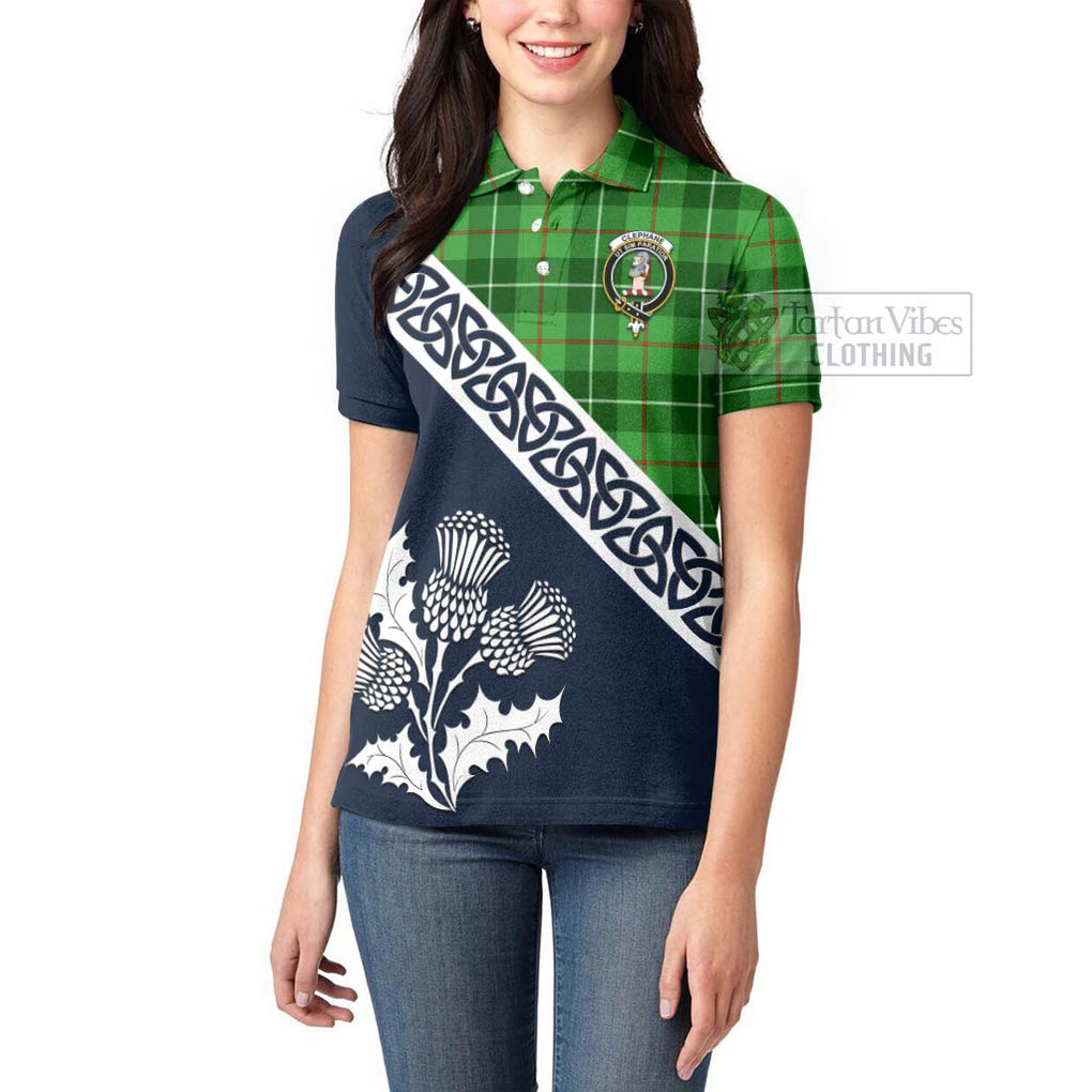 Tartan Vibes Clothing Clephane (Clephan) Tartan Women's Polo Shirt Featuring Thistle and Scotland Map