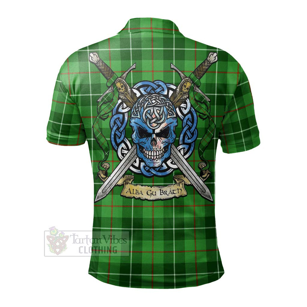 Tartan Vibes Clothing Clephane (Clephan) Tartan Polo Shirt with Family Crest Celtic Skull Style