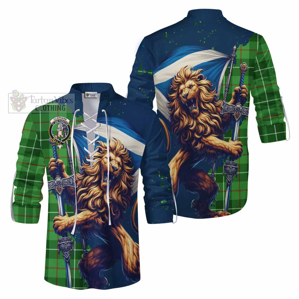 Tartan Vibes Clothing Clephane (Clephan) Tartan Family Crest Ghillie Kilt Shirt with Scottish Majestic Lion