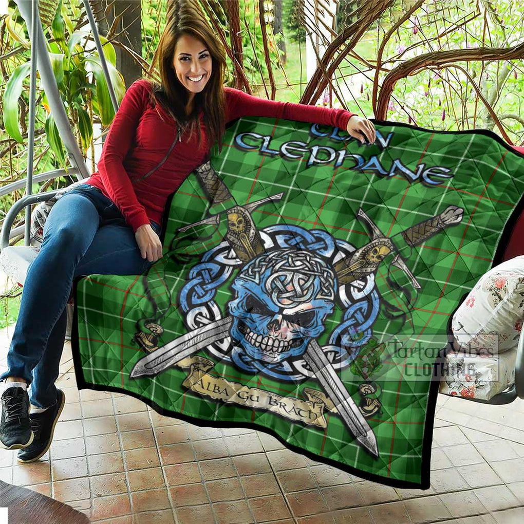 Tartan Vibes Clothing Clephane (Clephan) Tartan Quilt with Celtic Skull Alba Gu Brath Style