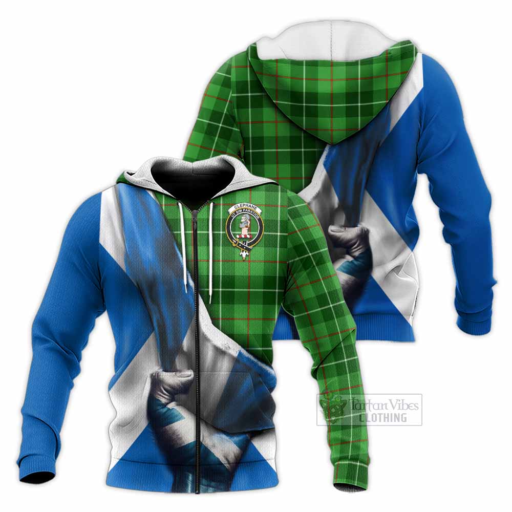 Tartan Vibes Clothing Clephane (Clephan) Tartan Knitted Hoodie with Family Crest Scotland Patriotic Style