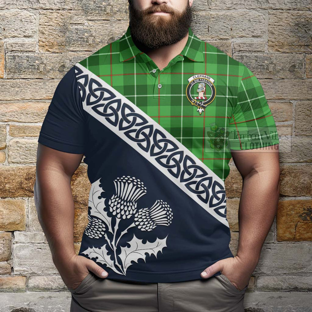 Clephane (Clephan) Tartan Polo Shirt Featuring Thistle and Scotland Map