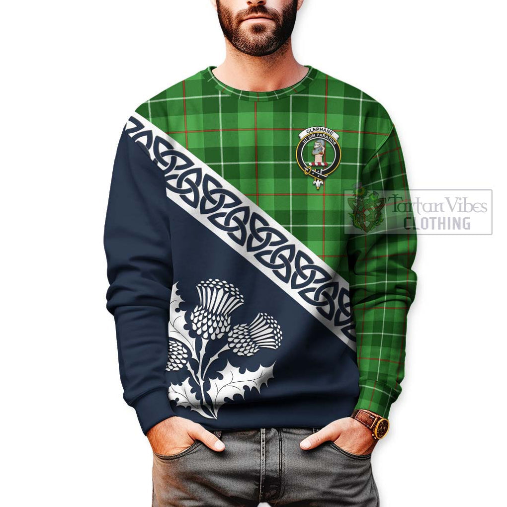 Clephane (Clephan) Tartan Sweatshirt Featuring Thistle and Scotland Map - Tartan Vibes Clothing