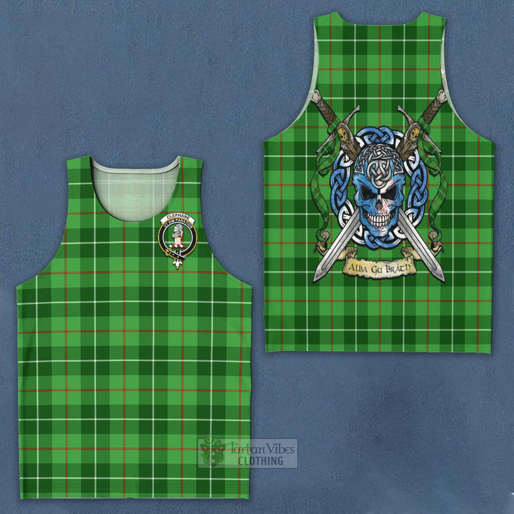 Tartan Vibes Clothing Clephane (Clephan) Tartan Men's Tank Top with Family Crest Celtic Skull Style