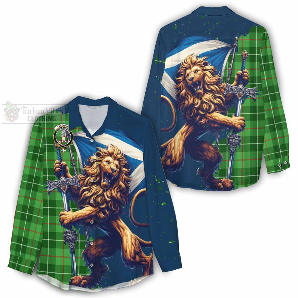 Tartan Vibes Clothing Clephane (Clephan) Tartan Family Crest Women's Casual Shirt with Scottish Majestic Lion