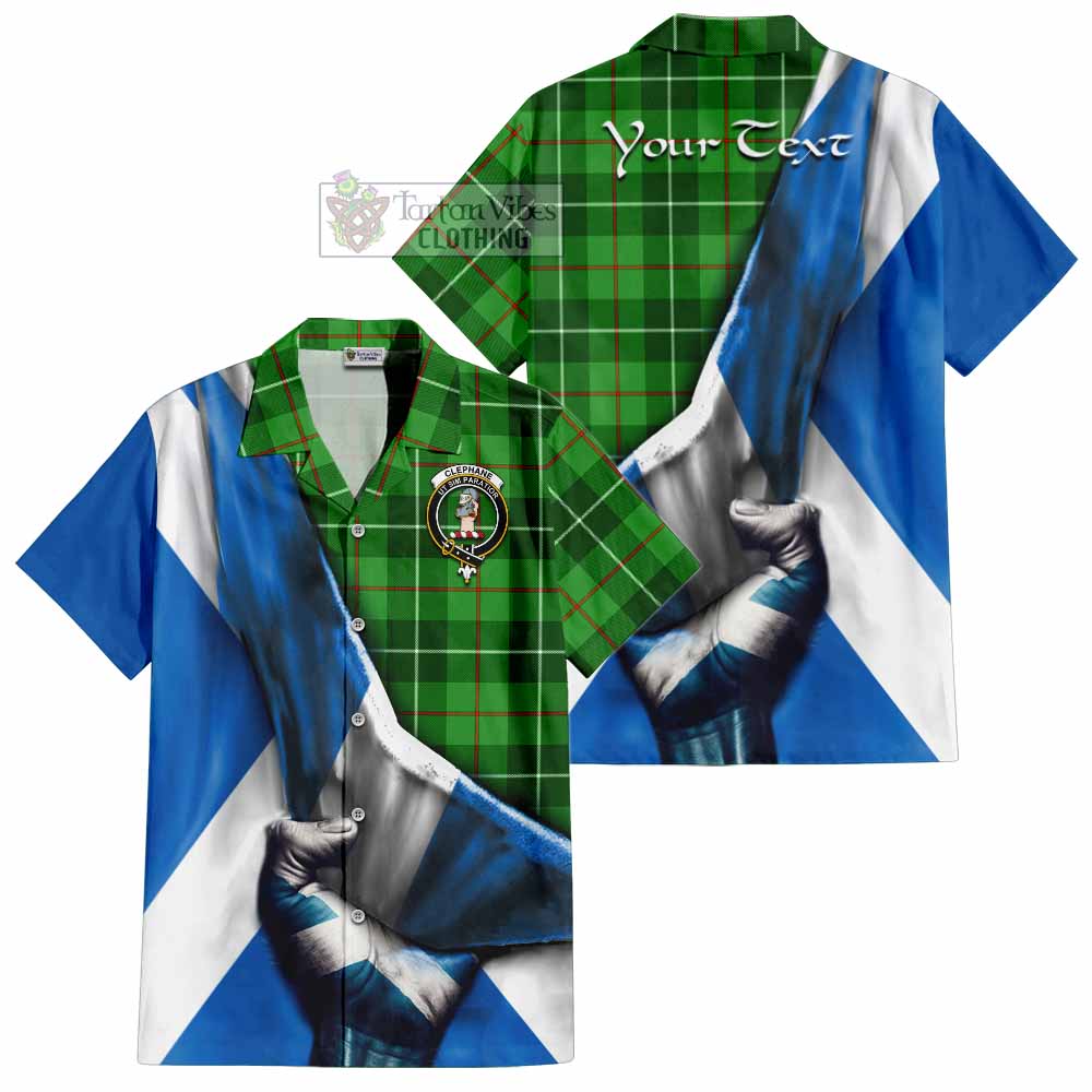 Tartan Vibes Clothing Clephane (Clephan) Tartan Short Sleeve Button Shirt with Family Crest Scotland Patriotic Style