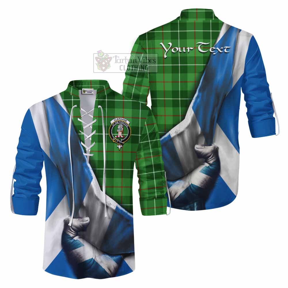 Tartan Vibes Clothing Clephane (Clephan) Tartan Ghillie Kilt Shirt with Family Crest Scotland Patriotic Style