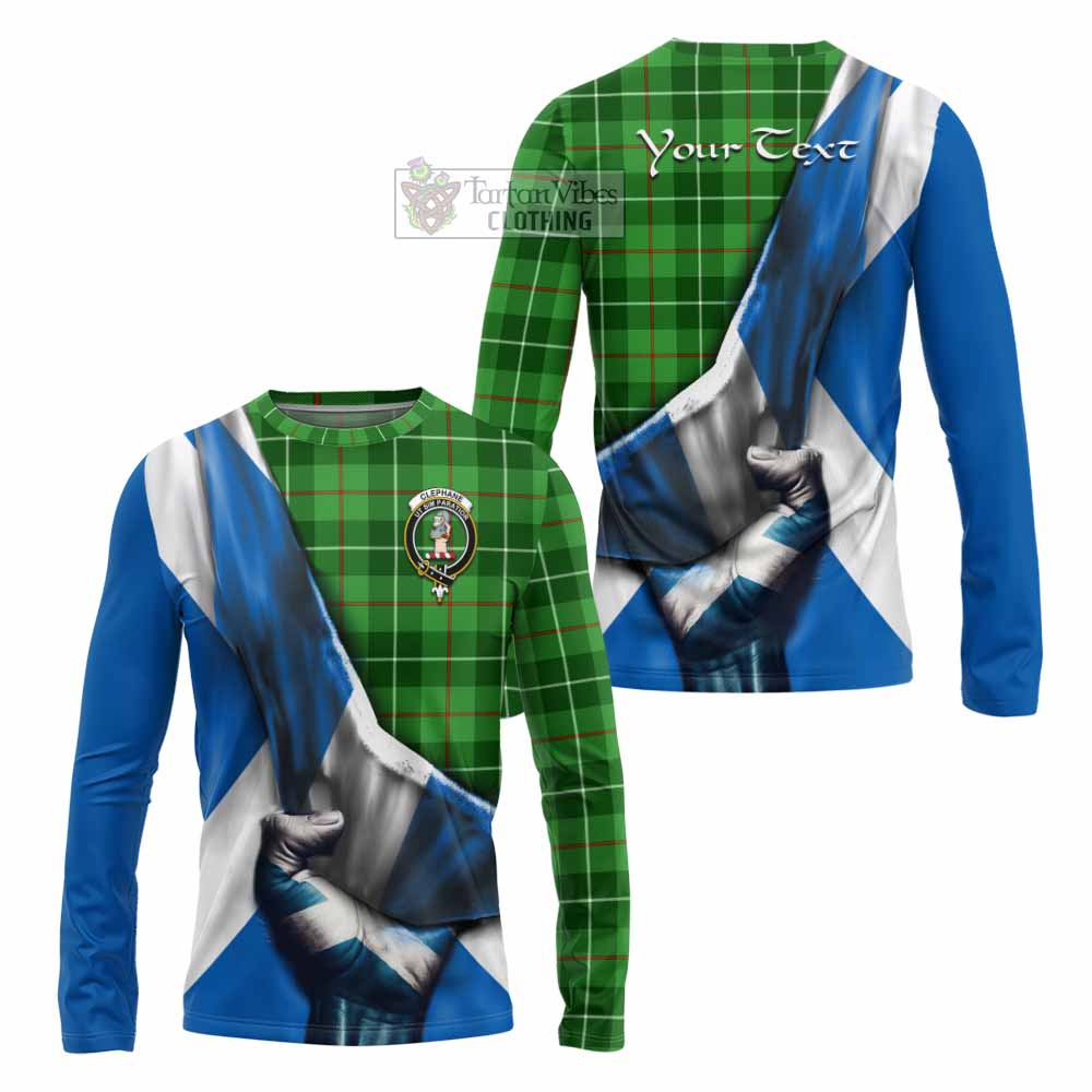 Tartan Vibes Clothing Clephane (Clephan) Tartan Long Sleeve T-Shirt with Family Crest Scotland Patriotic Style