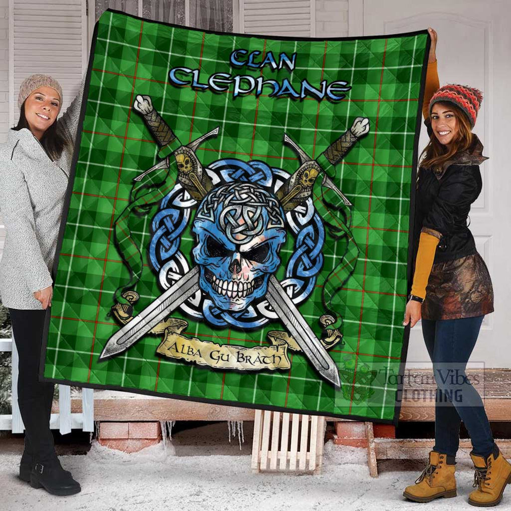 Tartan Vibes Clothing Clephane (Clephan) Tartan Quilt with Celtic Skull Alba Gu Brath Style