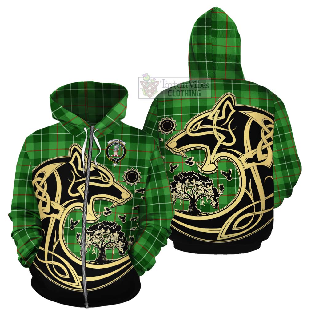 Clephane (Clephan) Tartan Cotton Hoodie with Family Crest Celtic Wolf Style - Tartan Vibes Clothing