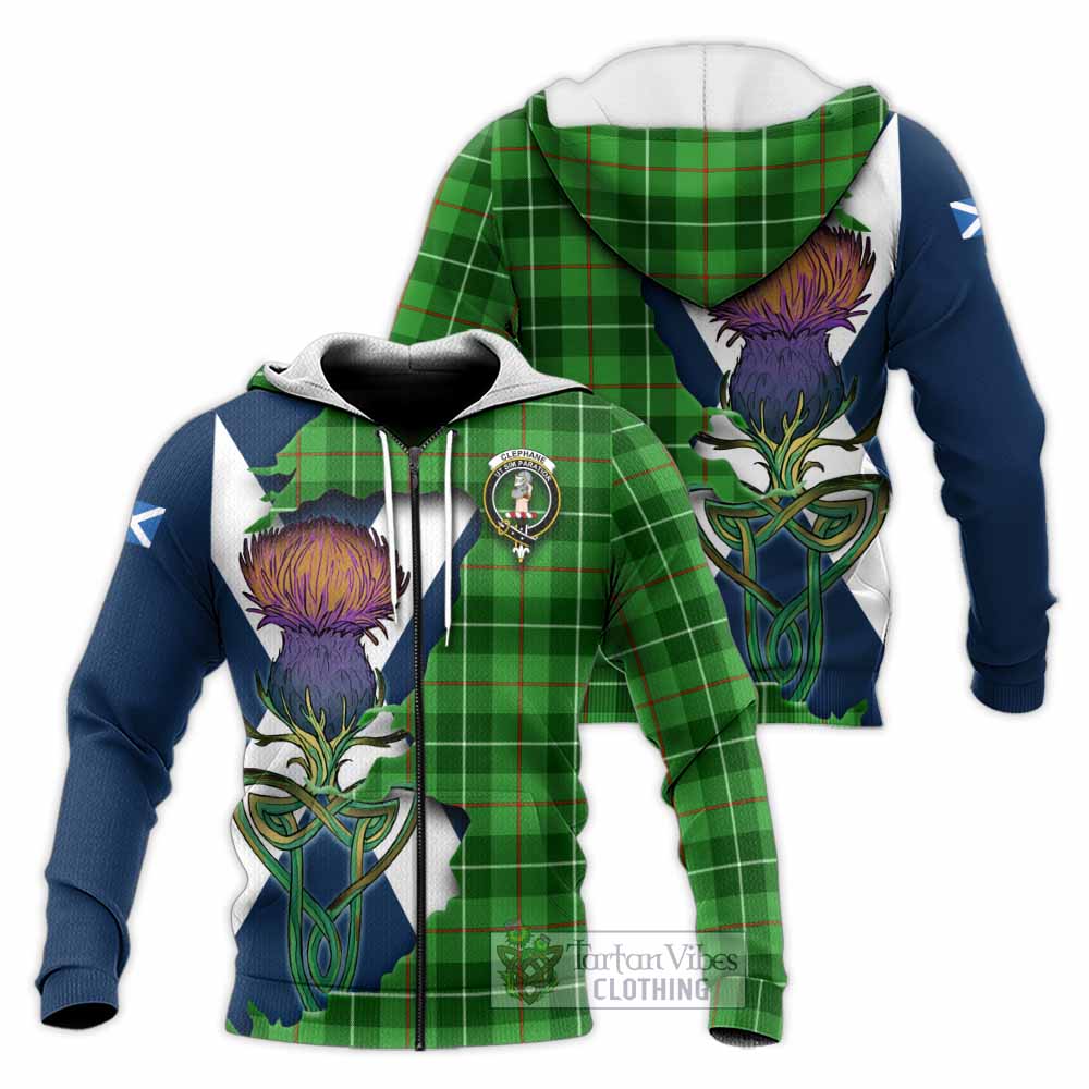 Clephane (Clephan) Tartan Family Crest Knitted Hoodie Scottish Thistle Celtic Inspired Unisex Knitted Zip Hoodie - Tartan Vibes Clothing