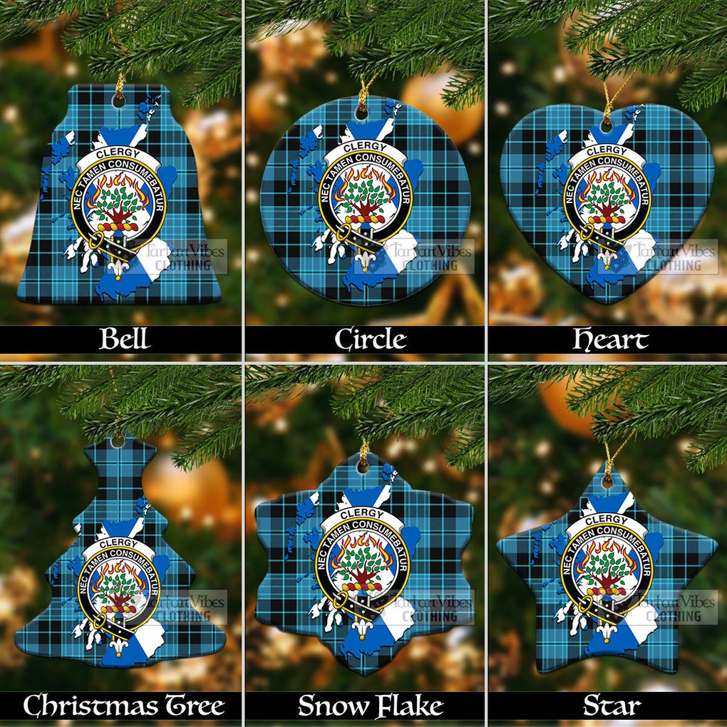 Tartan Vibes Clothing Clergy Tartan Christmas Ornament with Family Crest and Scotland Map