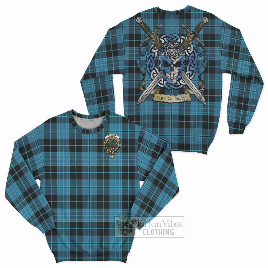 Tartan Vibes Clothing Clergy Tartan Sweatshirt with Family Crest Celtic Skull Style