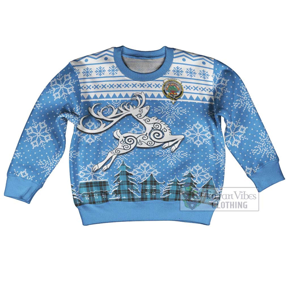 Tartan Vibes Clothing Clergy Clan Christmas Kid Ugly Sweater with Tartan and Celtic Raindeer Style