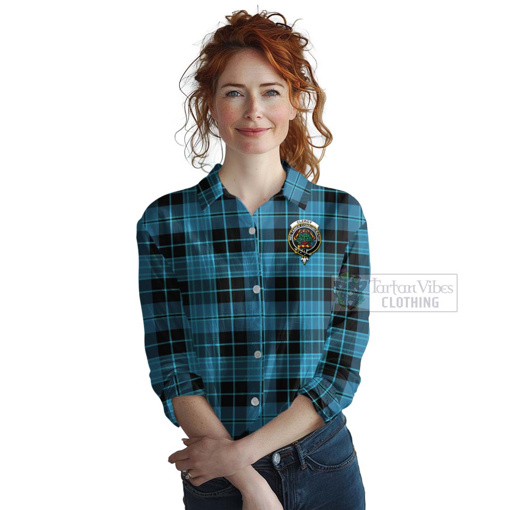 Tartan Vibes Clothing Clergy Tartan Women's Casual Shirt with Family Crest Celtic Skull Style