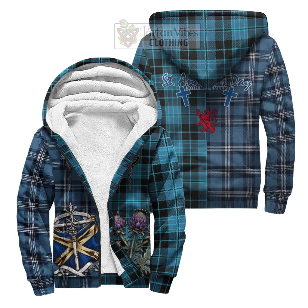 Tartan Vibes Clothing Clergy Tartan Sherpa Hoodie Happy St. Andrew's Day Half Tartan Style