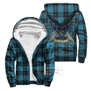 Clergy Tartan Sherpa Hoodie with Family Crest Celtic Skull Style