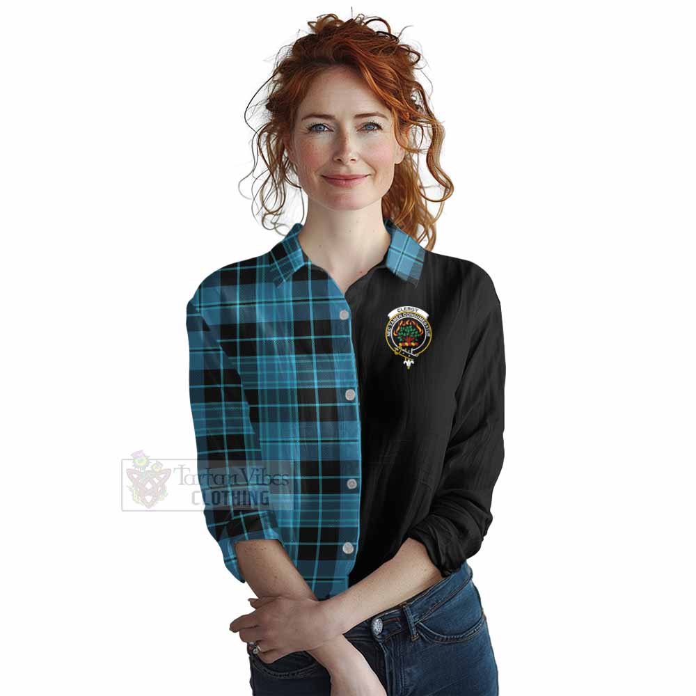 Tartan Vibes Clothing Clergy Tartan Women's Casual Shirt with Family Crest and Half Of Me Style