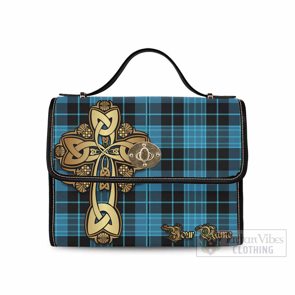 Tartan Vibes Clothing Clergy Tartan Waterproof Canvas Bag Golden Thistle Celtic Cross Style