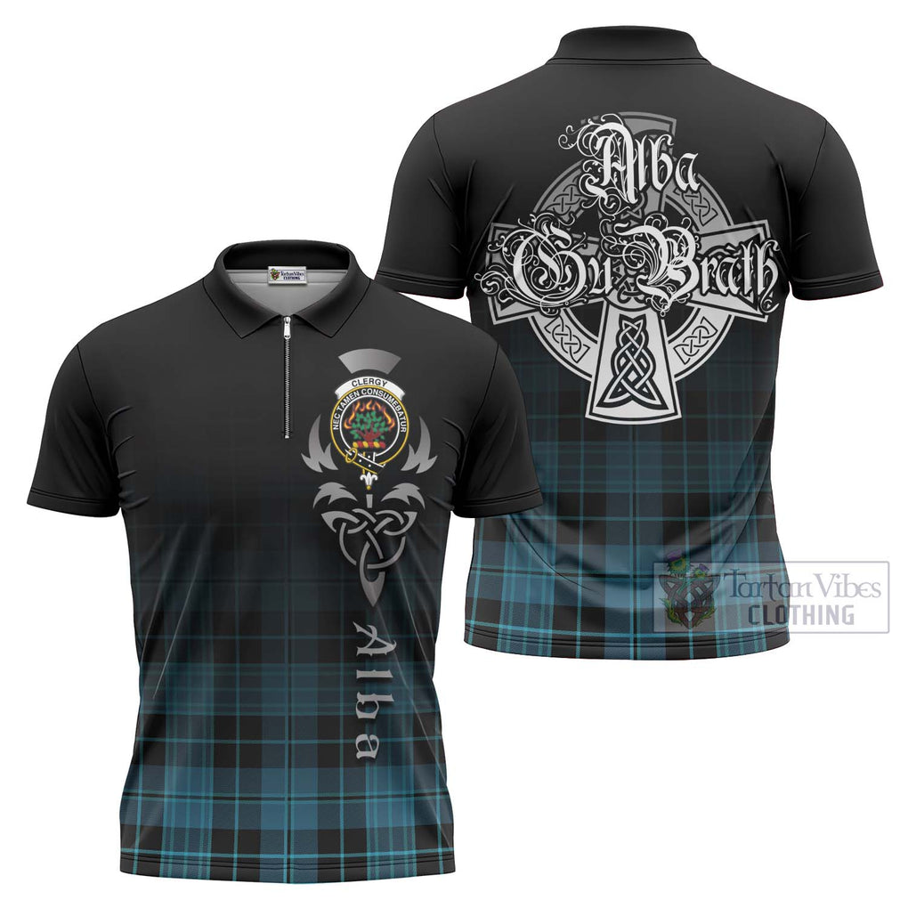 Tartan Vibes Clothing Clergy Tartan Zipper Polo Shirt Featuring Alba Gu Brath Family Crest Celtic Inspired