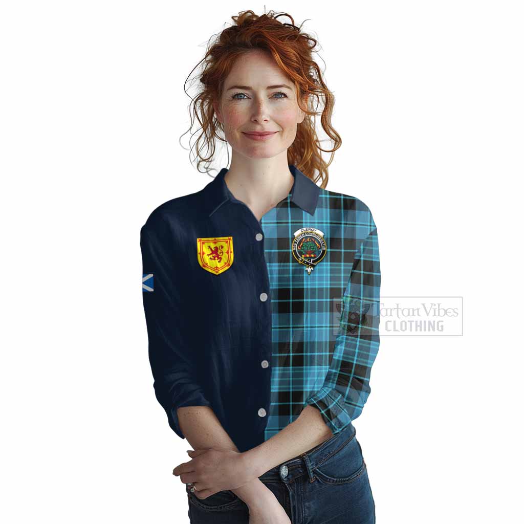 Tartan Vibes Clothing Clergy Tartan Women's Casual Shirt Alba with Scottish Lion Royal Arm Half Style