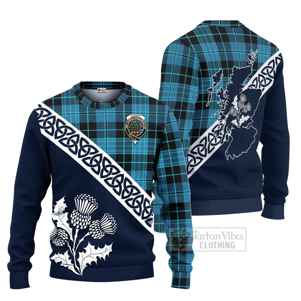 Tartan Vibes Clothing Clergy Tartan Knitted Sweater Featuring Thistle and Scotland Map