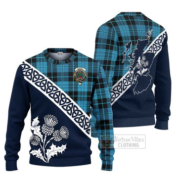 Clergy Tartan Ugly Sweater Featuring Thistle and Scotland Map