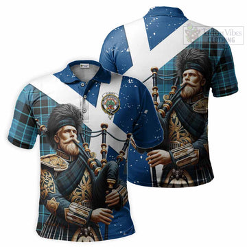 Clergy Tartan Polo Shirt with Family Crest Scottish Bagpiper Vibes