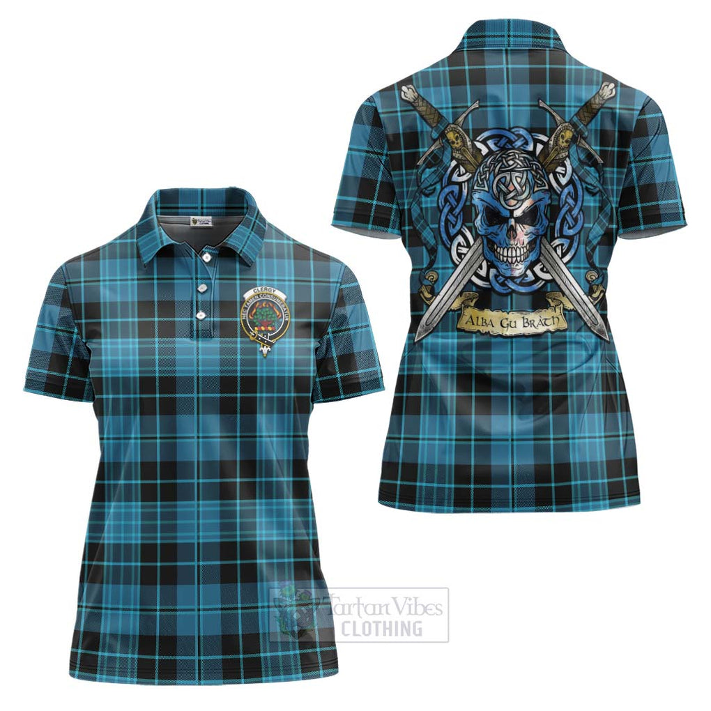 Tartan Vibes Clothing Clergy Tartan Women's Polo Shirt with Family Crest Celtic Skull Style