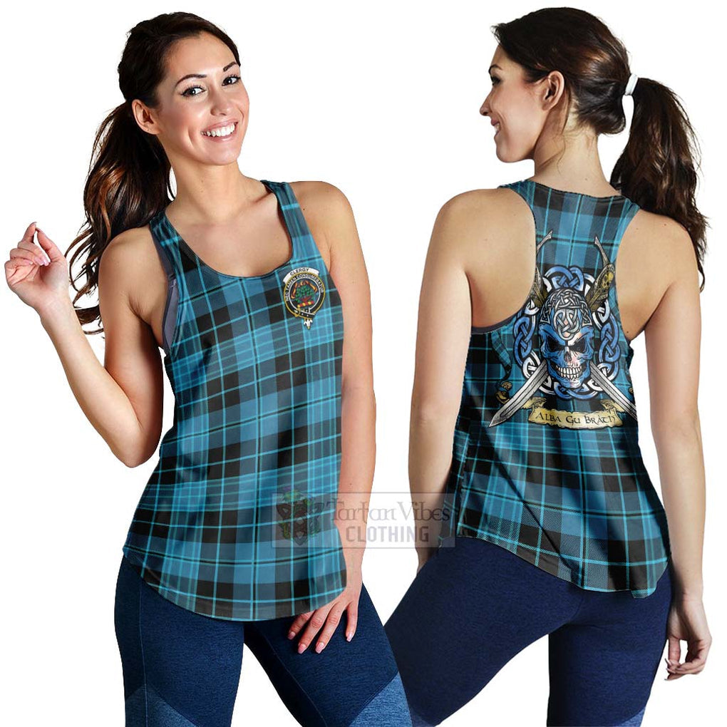 Tartan Vibes Clothing Clergy Tartan Women's Racerback Tanks with Family Crest Celtic Skull Style