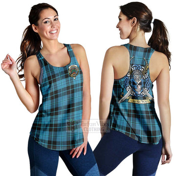 Clergy Tartan Women's Racerback Tanks with Family Crest Celtic Skull Style