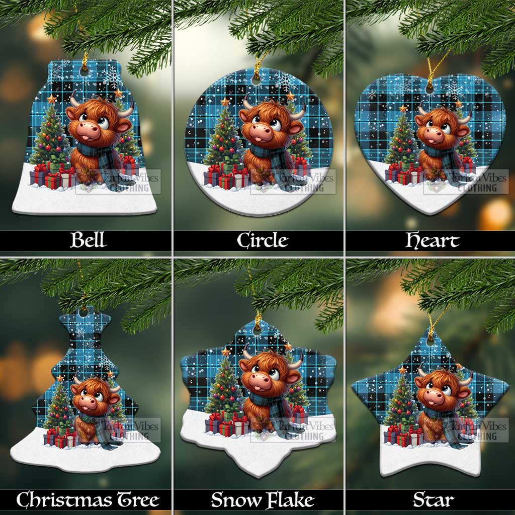 Tartan Vibes Clothing Clergy Tartan Christmas Ceramic Ornament with Adorable Highland Coo