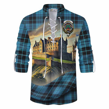 Clergy Tartan Family Crest Ghillie Kilt Shirt with Scottish Ancient Castle Style Men - Tartan Vibes Clothing