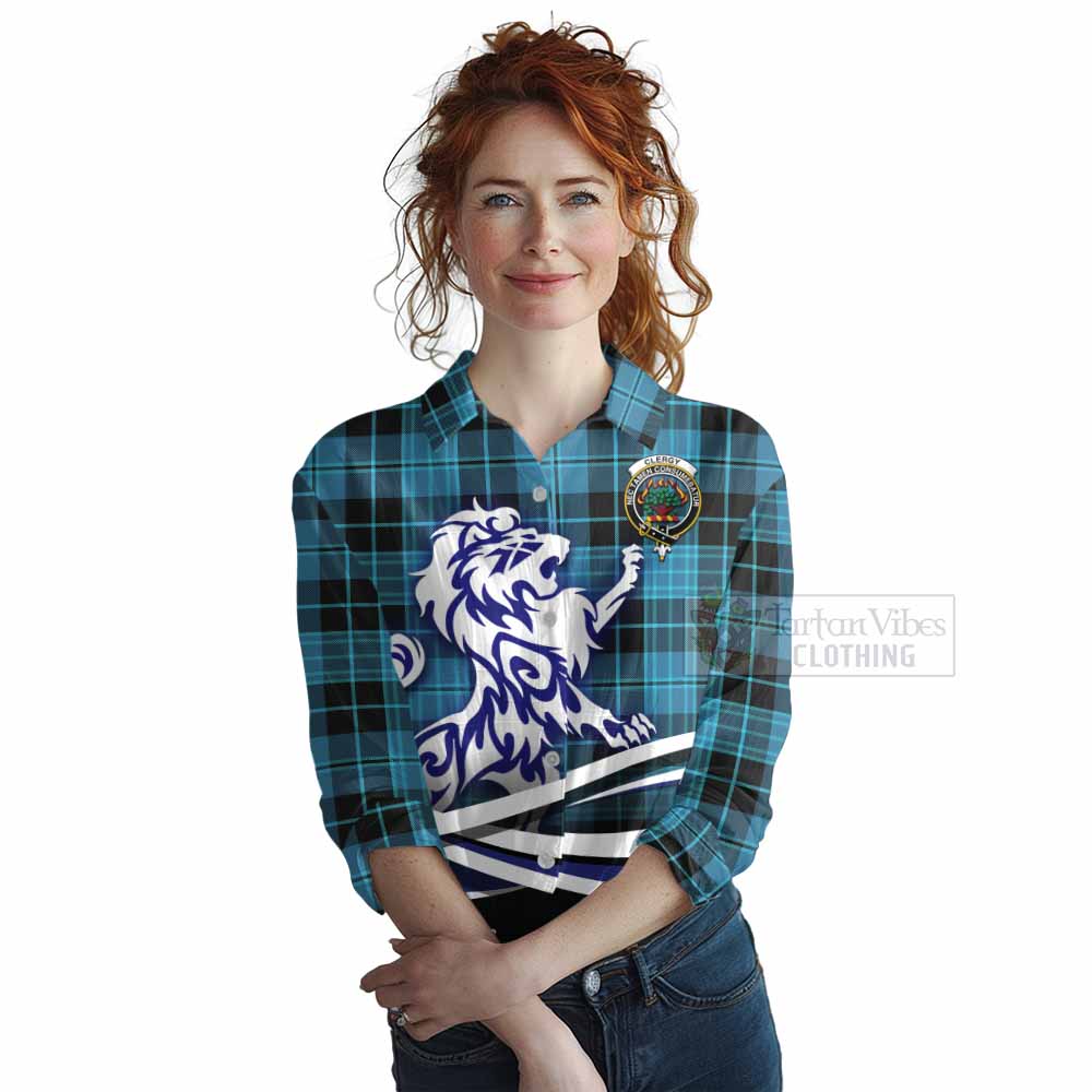 Tartan Vibes Clothing Clergy Tartan Women's Casual Shirt with Alba Gu Brath Regal Lion Emblem