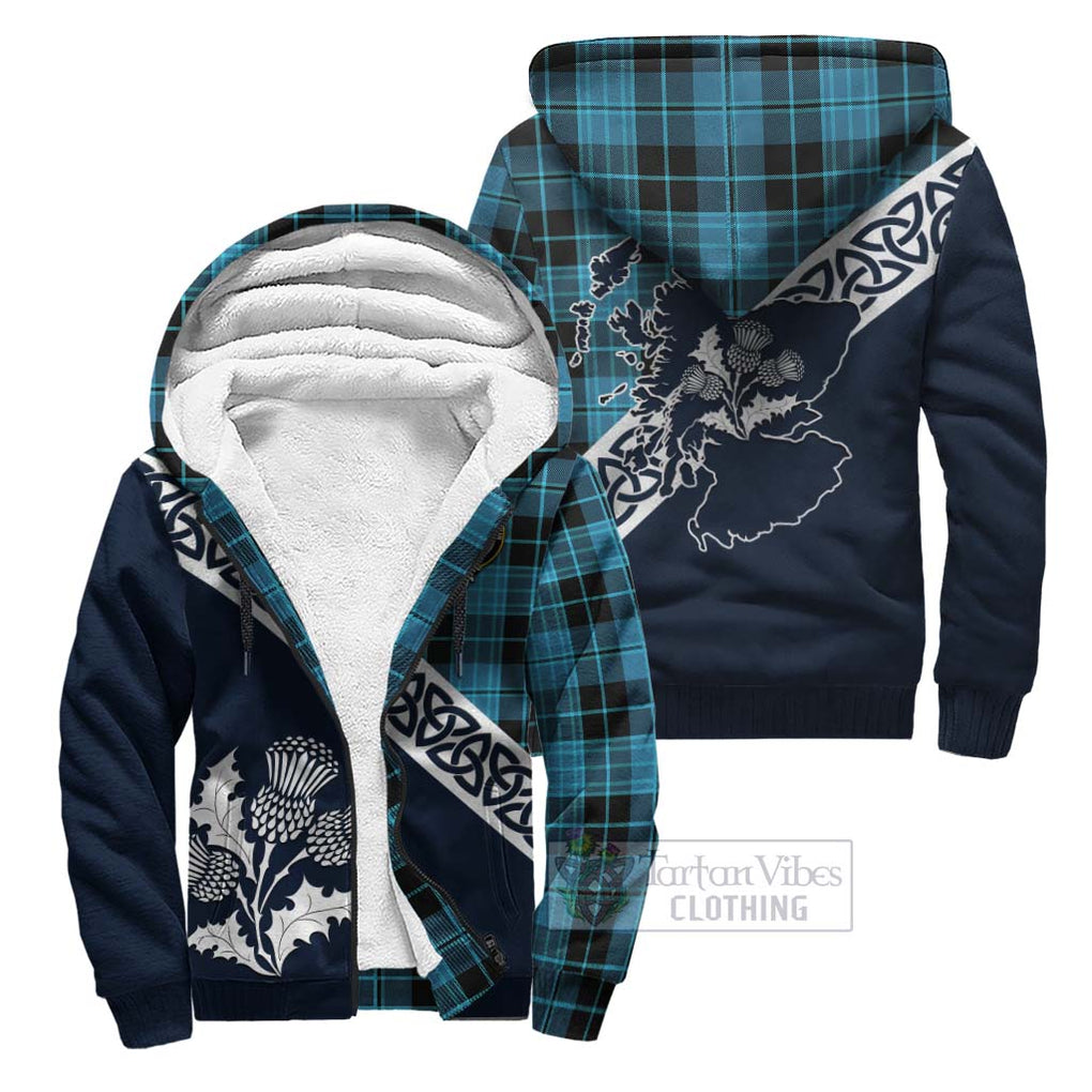 Tartan Vibes Clothing Clergy Tartan Sherpa Hoodie Featuring Thistle and Scotland Map