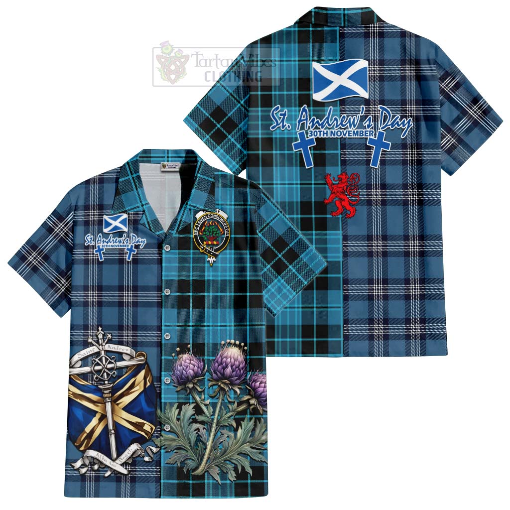 Tartan Vibes Clothing Clergy Tartan Short Sleeve Button Shirt Happy St. Andrew's Day Half Tartan Style