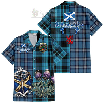 Clergy Tartan Short Sleeve Button Shirt Happy St. Andrew's Day Half Tartan Style