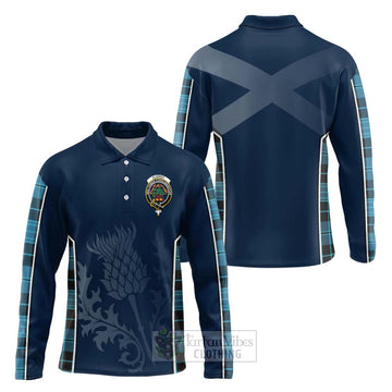 Clergy Tartan Long Sleeve Polo Shirt with Family Crest and Scottish Thistle Vibes Sport Style Unisex - Tartan Vibes Clothing