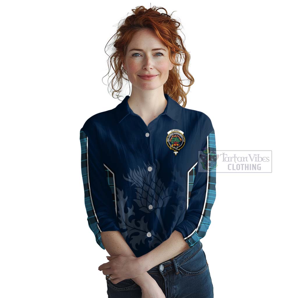 Tartan Vibes Clothing Clergy Tartan Women's Casual Shirt with Family Crest and Scottish Thistle Vibes Sport Style