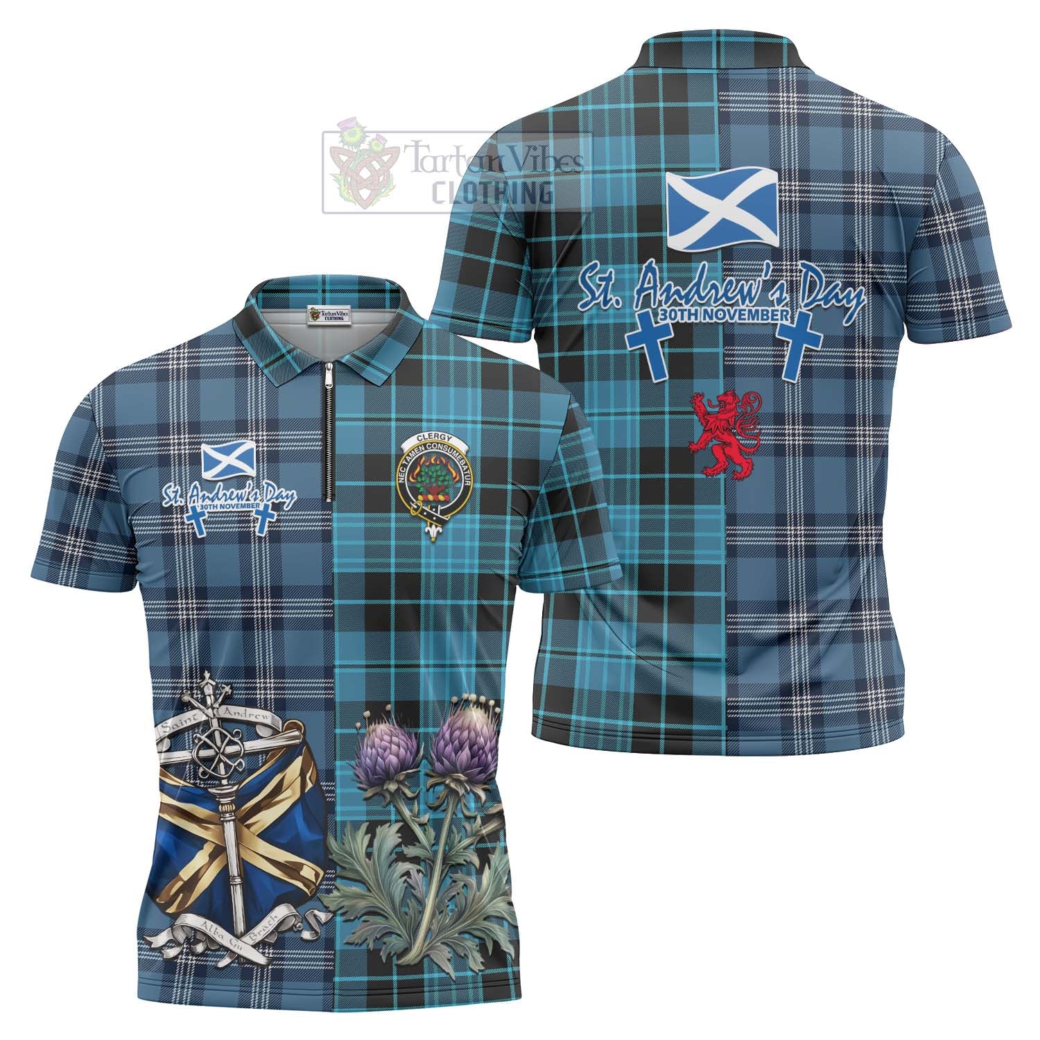 Tartan Vibes Clothing Clergy Tartan Zipper Polo Shirt Happy St. Andrew's Day Half Tartan Style