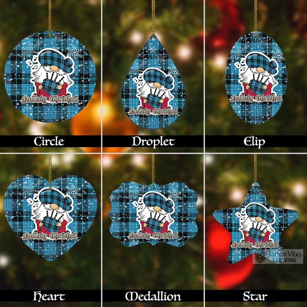 Tartan Vibes Clothing Clergy Tartan Christmas Aluminium Ornament with Gnome Playing Bagpipes