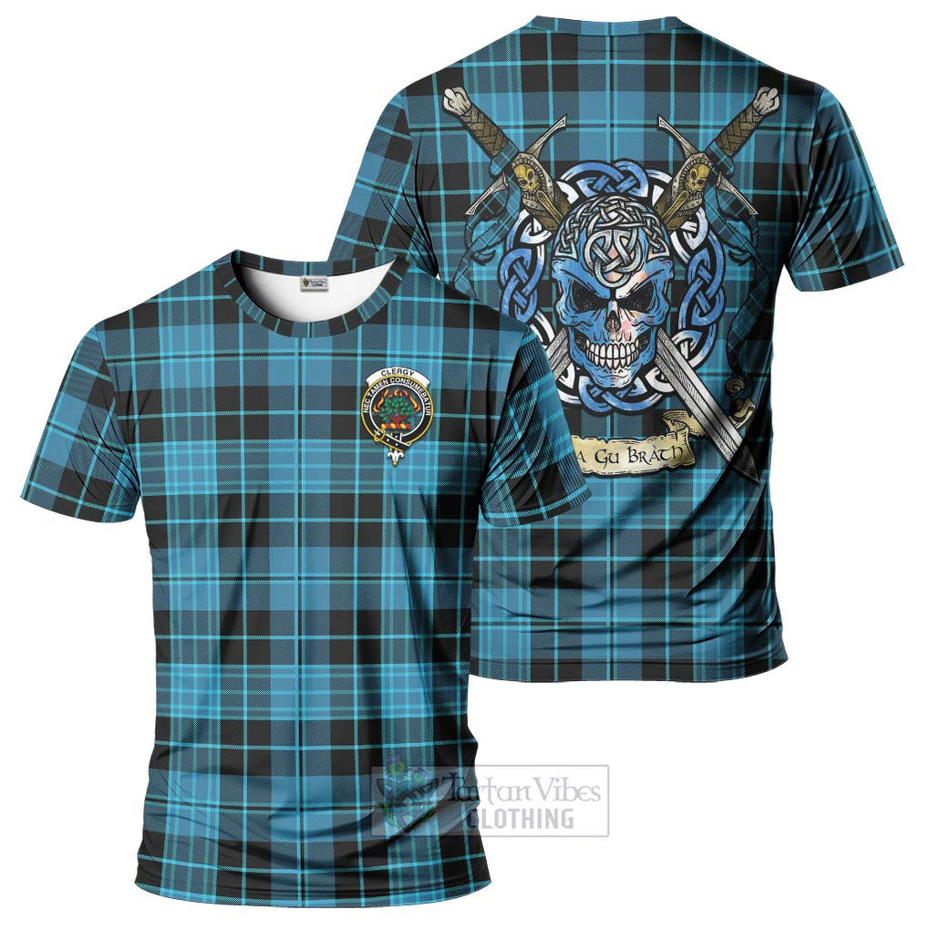 Tartan Vibes Clothing Clergy Tartan T-Shirt with Family Crest Celtic Skull Style