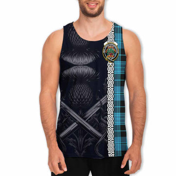 Clergy Tartan Men's Tank Top with Family Crest Cross Sword Thistle Celtic Vibes Men - Tartan Vibes Clothing