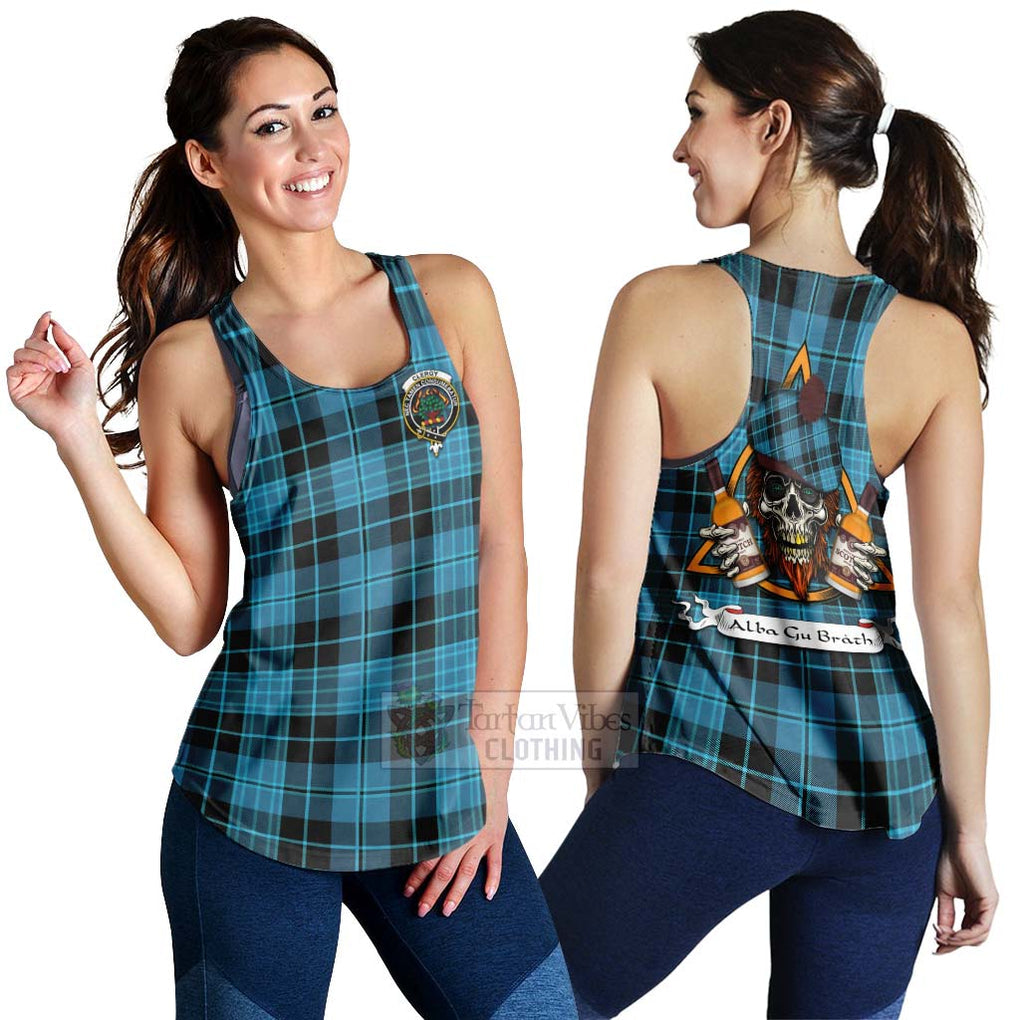 Tartan Vibes Clothing Clergy Tartan Women's Racerback Tanks with Family Crest and Bearded Skull Holding Bottles of Whiskey