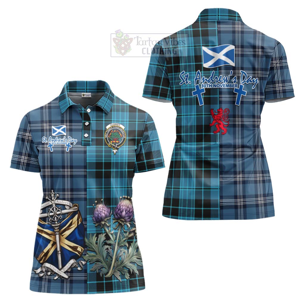 Tartan Vibes Clothing Clergy Tartan Women's Polo Shirt Happy St. Andrew's Day Half Tartan Style