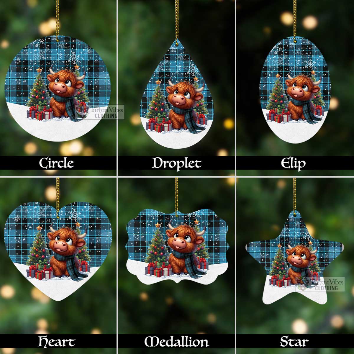 Tartan Vibes Clothing Clergy Tartan Christmas Aluminium Ornament with Adorable Highland Coo