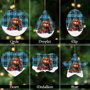 Clergy Tartan Christmas Aluminium Ornament with Adorable Highland Coo