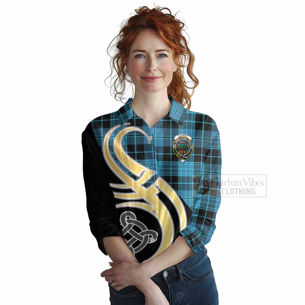 Tartan Vibes Clothing Clergy Tartan Women's Casual Shirt with Family Crest and Celtic Symbol Style